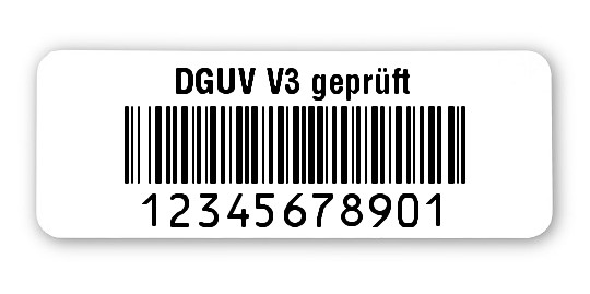 1000x Prüfetiketten Folie weiß, 40x15mm, 128B 11-stellig ff, DGUV V3 geprüft, 1 Etikett pro Nummer
