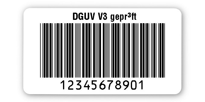 500x Prüfetiketten Folie weiß, 45x25mm, 11-stellig ff, DGUV V3 geprüft, 1 Etikett pro Nummer