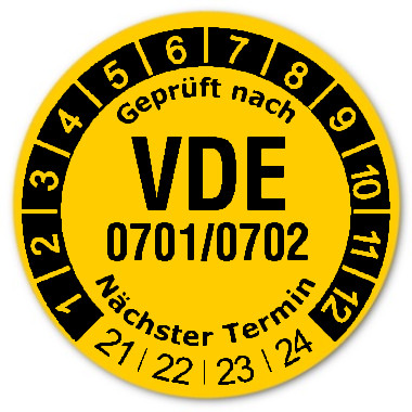 Prüfplaketten Material:Folie gelb Größe:Ø 30mm Nächste Prüfung:2021 Barcode:ohne Stellenanzahl:ohne Ausführung:1 Etikette pro Nummer Menge:500