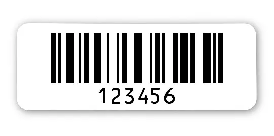 Archivierungsetiketten Material:Polyethylen-Folie hochglänzend weiß Größe:40x15mm Kopfzeile:"ohne" Barcode:128C Stellenanzahl:6-stellig Sonderetikett:Postfix 1 Menge:1000