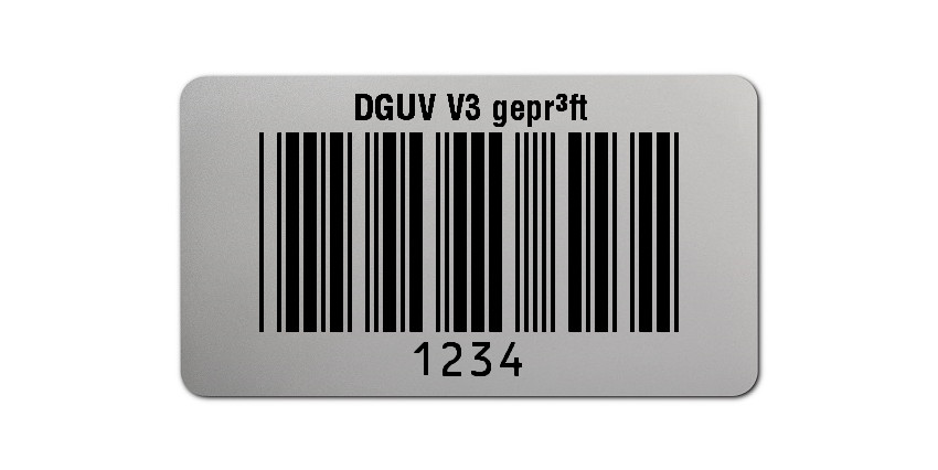 500x Prüfetiketten Folie silber, 45x25mm, 4-stellig ff, DGUV V3 geprüft, 1 Etikett pro Nummer